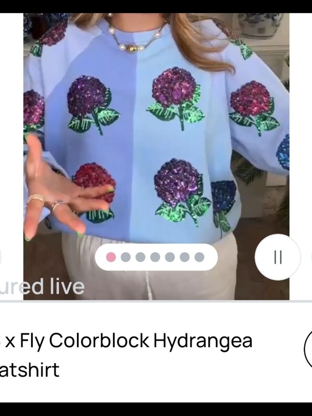 QUEEN OF SPARKLES Light Blue Colorblock Hydrangea Sequin Sweatshirt